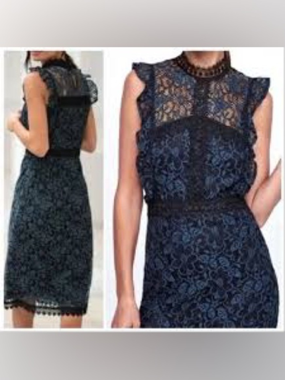 Zara Blue Black Lace Sheath Dress size XL